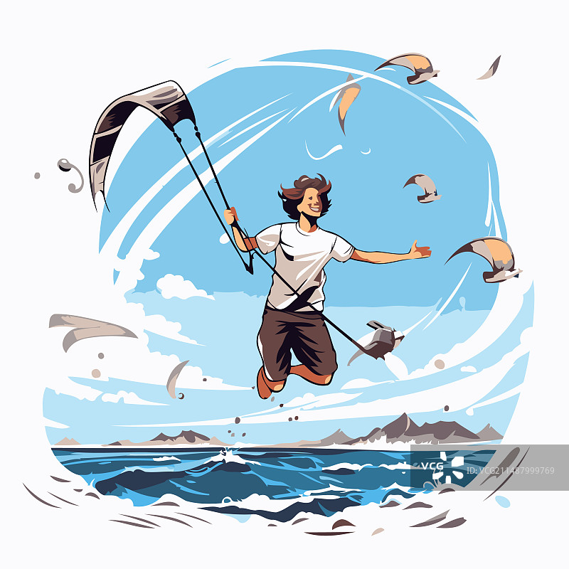 海边的风筝冲浪者图片素材