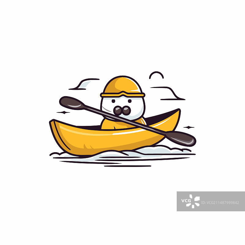白色背景上的可爱卡通皮划艇角色图片素材