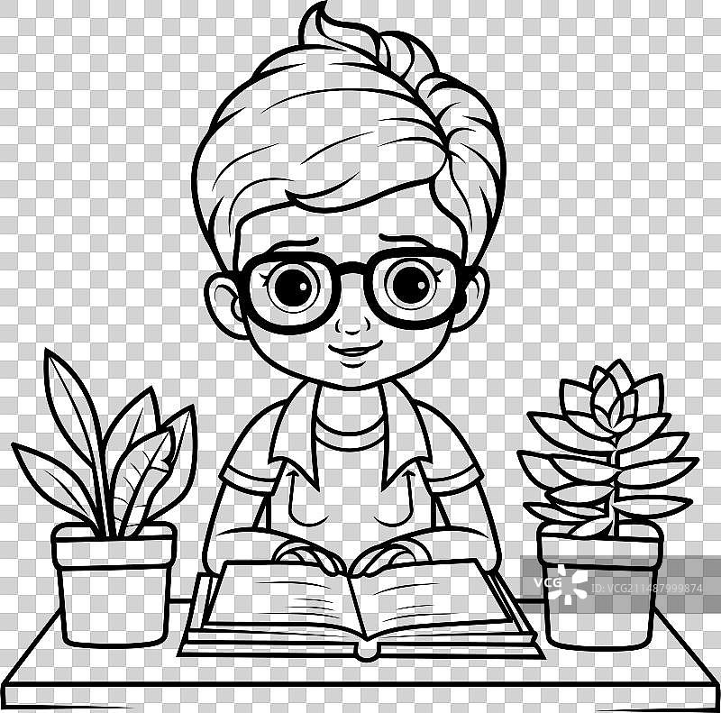 黑白照片：可爱男孩在读书图片素材