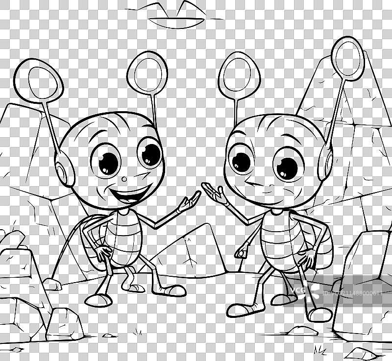 可爱蚂蚁卡通轮廓涂色页图片素材