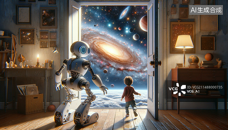 【AI数字艺术】AGI人形机器人梦想实现，新质生产力，科技背景，机器人，创造力图片素材