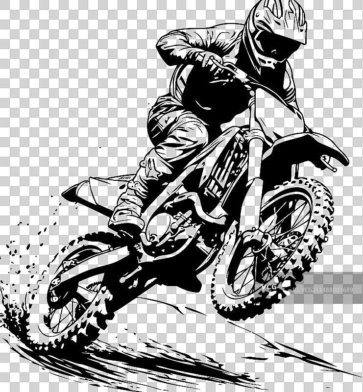 黑白赛道上的摩托车越野赛车手图片素材