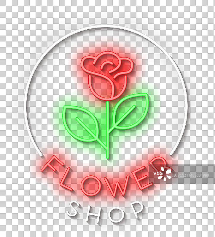 砖墙背景上的霓虹灯花店招牌图片素材