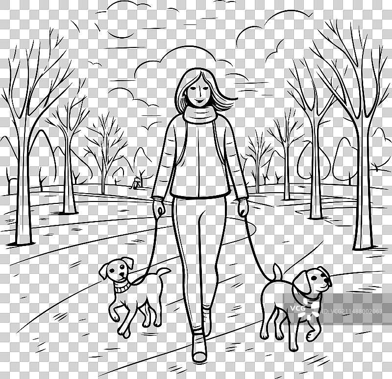 在公园里遛狗的女人图片素材