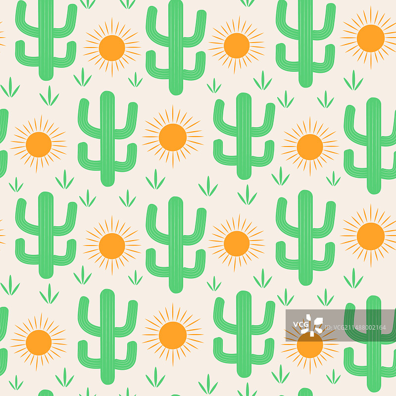 仙人掌与橙色太阳无缝图案图片素材