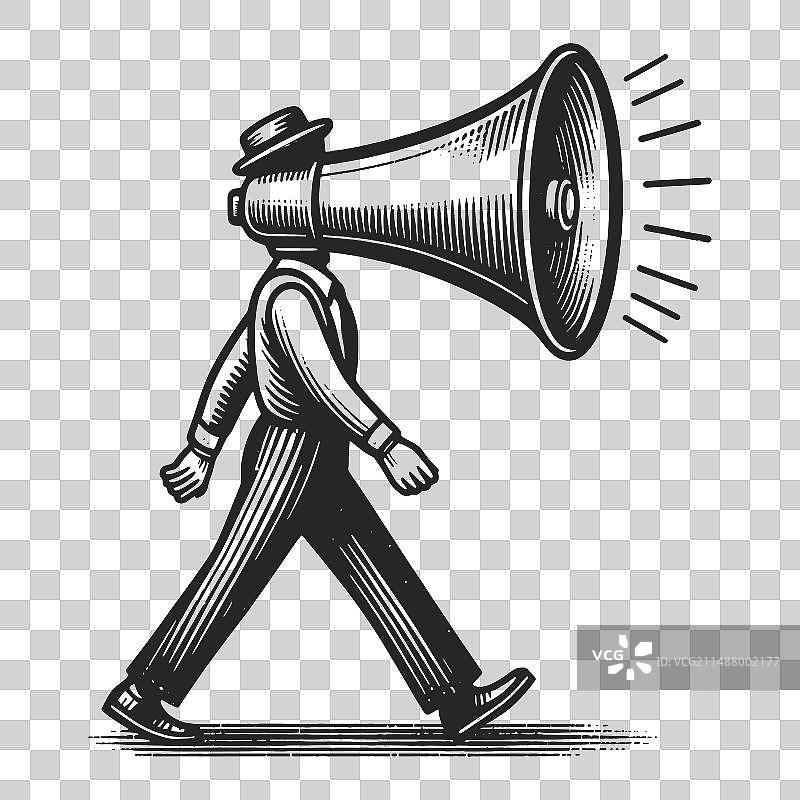 喇叭行走素描图片素材