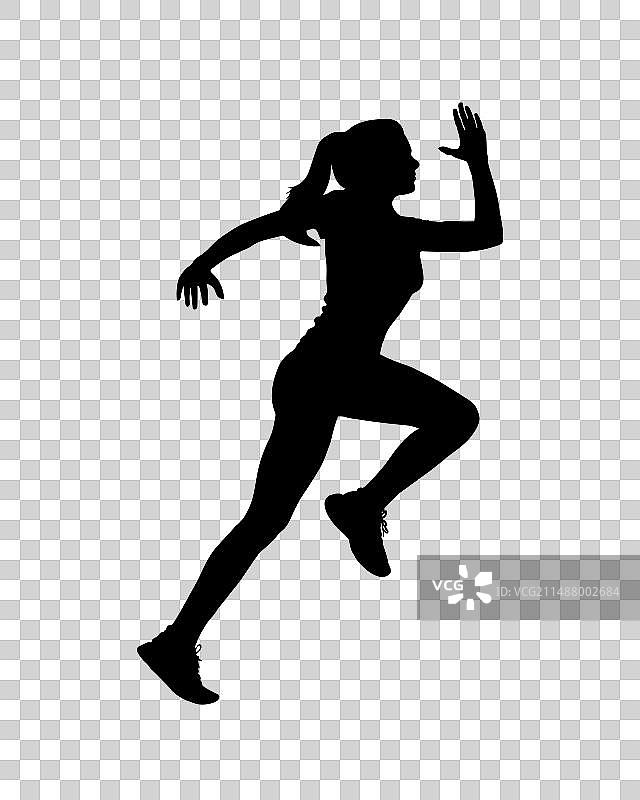 在白色背景上奔跑的女人剪影图片素材