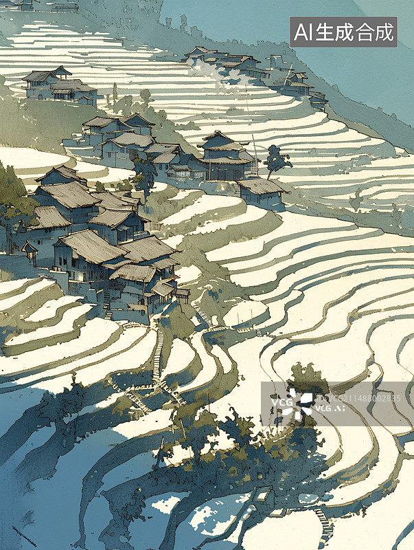 【AI数字艺术】梯田图片素材