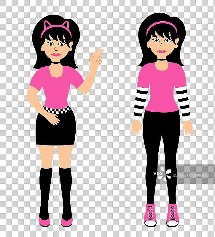 卡通风格的青少年女孩，Y2K，2000年代图片素材