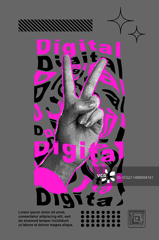 时尚的半色调拼贴手绘（霓虹粉色）图片素材