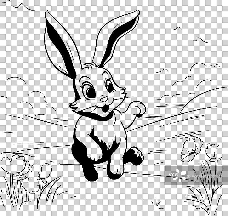 在田野里奔跑的复活节兔子 - 黑色和图片素材