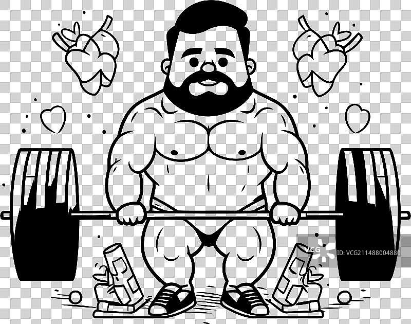 在健身房举杠铃的胖男人图片素材