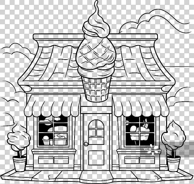 冰淇淋店黑白填色图图片素材