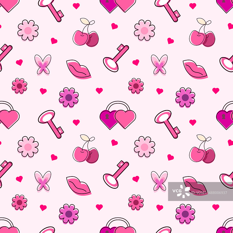 粉色无缝图案锁蝴蝶图片素材