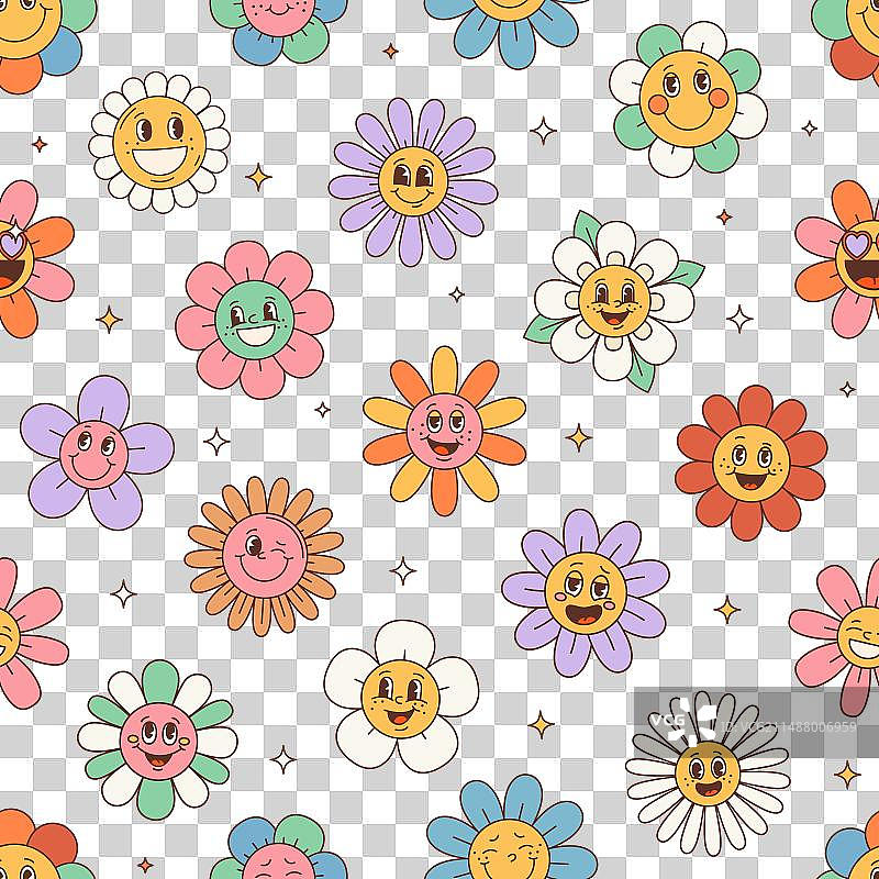 复古嬉皮风雏菊花朵快乐图案图片素材