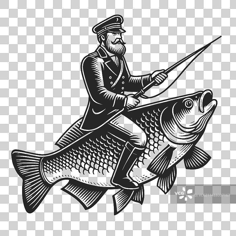 海盗船长骑鱼素描图片素材