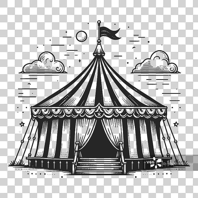 马戏团帐篷雕刻线条艺术图片素材