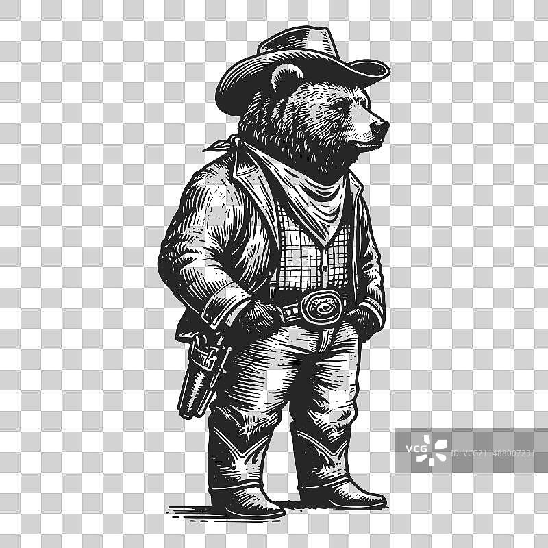 牛仔熊素描图片素材