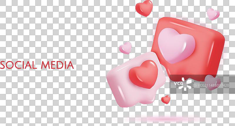 带有爱心的3D消息对话框按钮图标图片素材