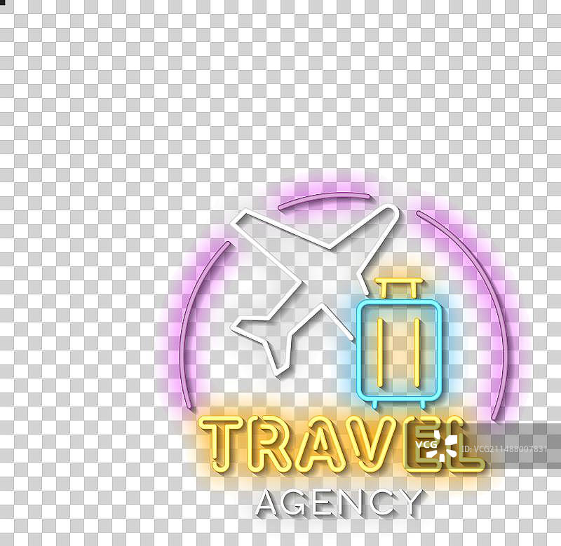 砖墙背景的霓虹灯旅行社招牌图片素材