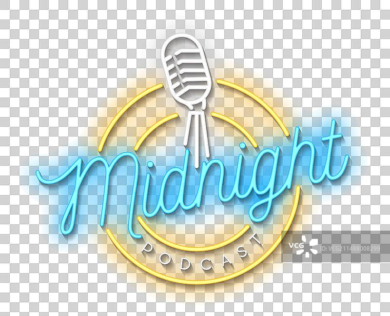 午夜播客霓虹灯标志图片素材