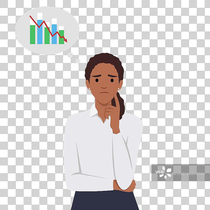 思考股市下跌趋势的黑人女性图片素材