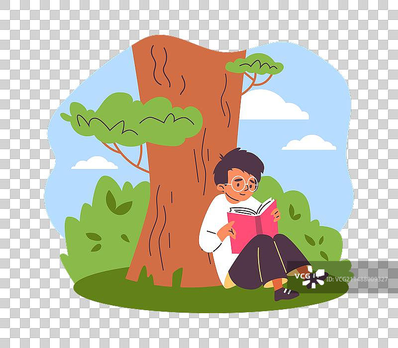 儿童在户外阅读图片素材