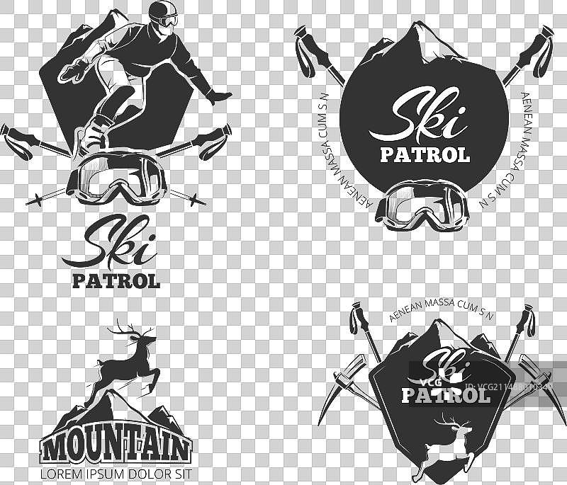 滑雪俱乐部山地巡逻队徽章标签图片素材