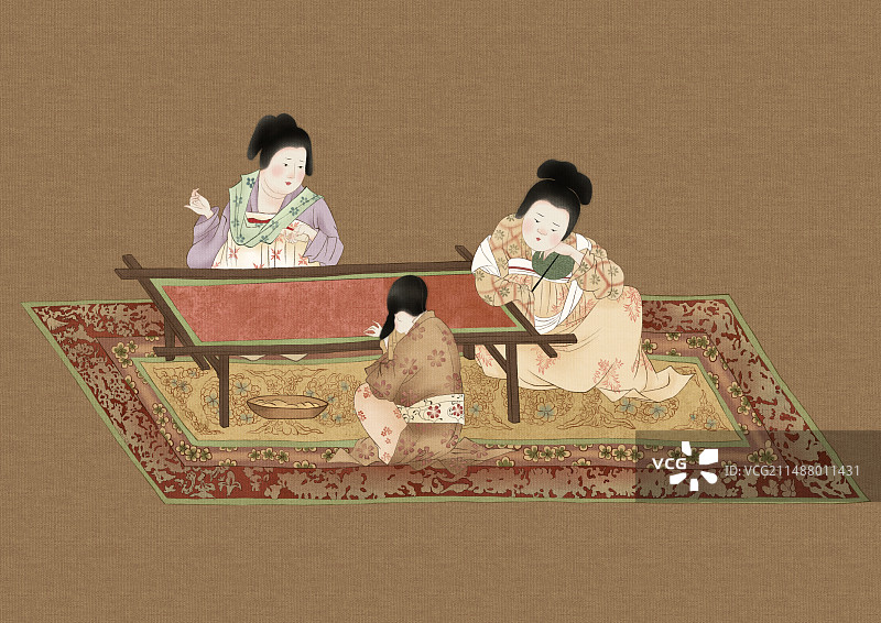 唐朝仕女刺绣图片素材