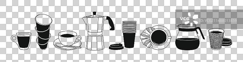 咖啡元素线性艺术绘画合集图片素材