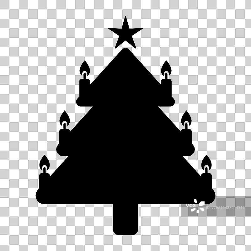 带蜡烛星星的圣诞树扁平图标图片素材