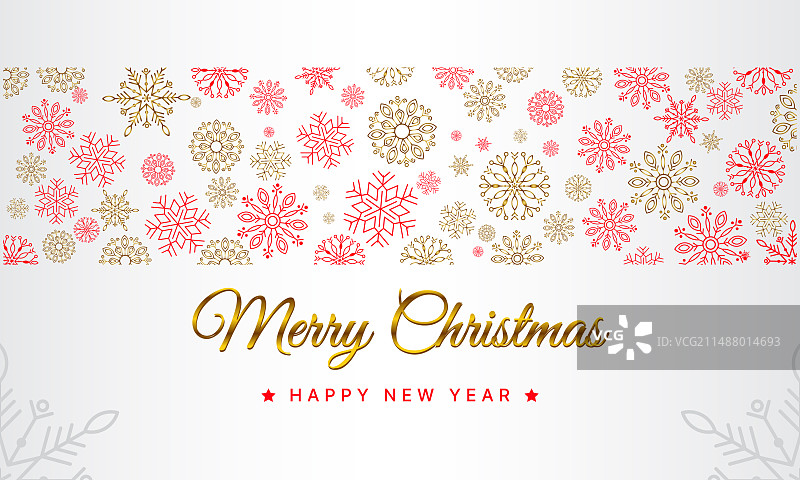 白色背景上的金色和红色圣诞雪花图片素材