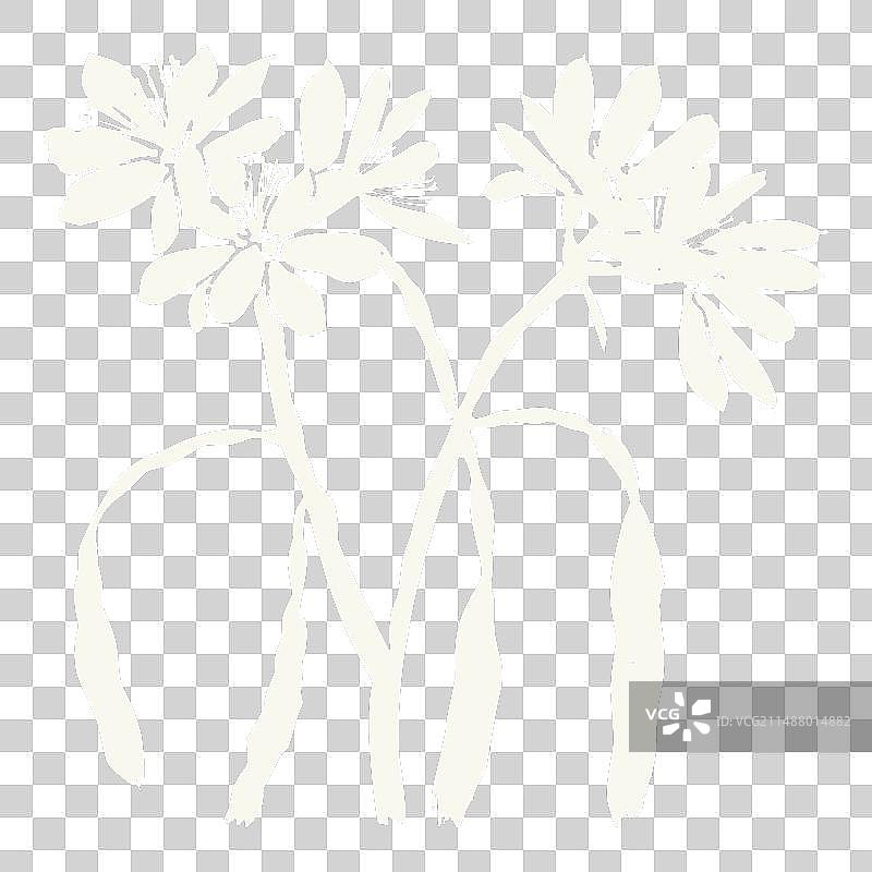 手工麻胶版画小树枝野花图案图片素材