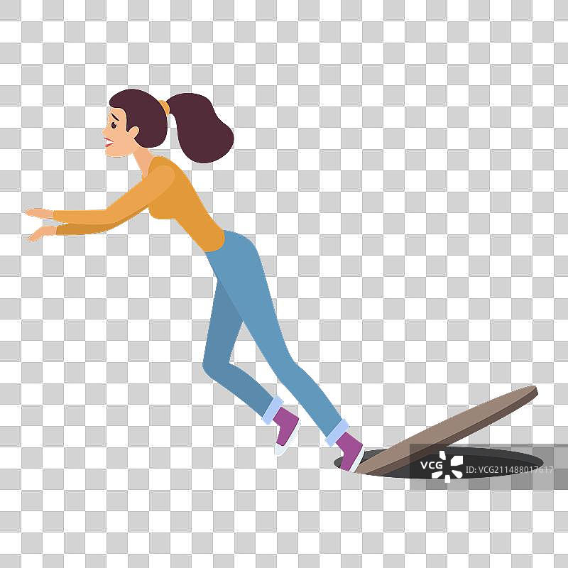 粗心的女人走路滑倒，女孩摔倒图片素材