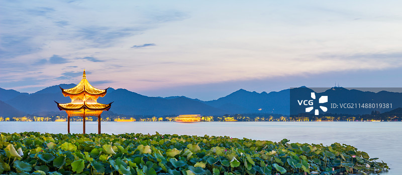 集贤亭夜景 西湖夜景 杭州 西湖 集贤亭 夜景 西湖山水 江南园林夜色 标志性景点 夏夜图片素材