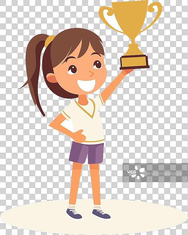 年轻女孩自豪地举起运动赛事奖杯图片素材