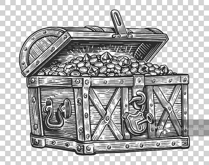 装满金币宝藏的海盗箱图片素材