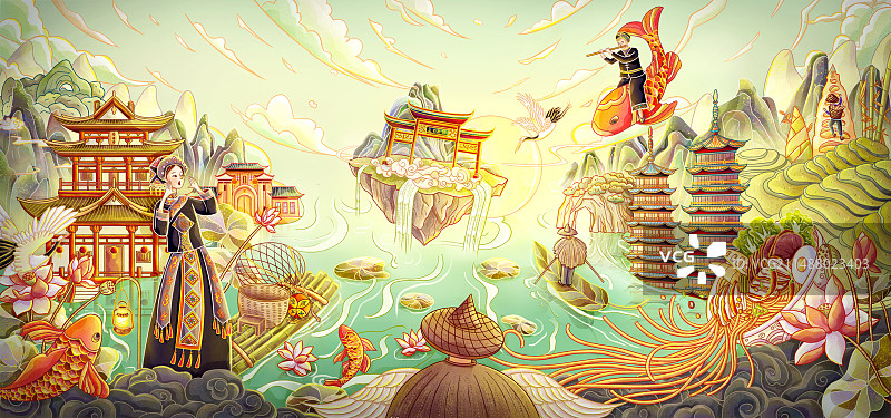 桂林山水插画图片素材