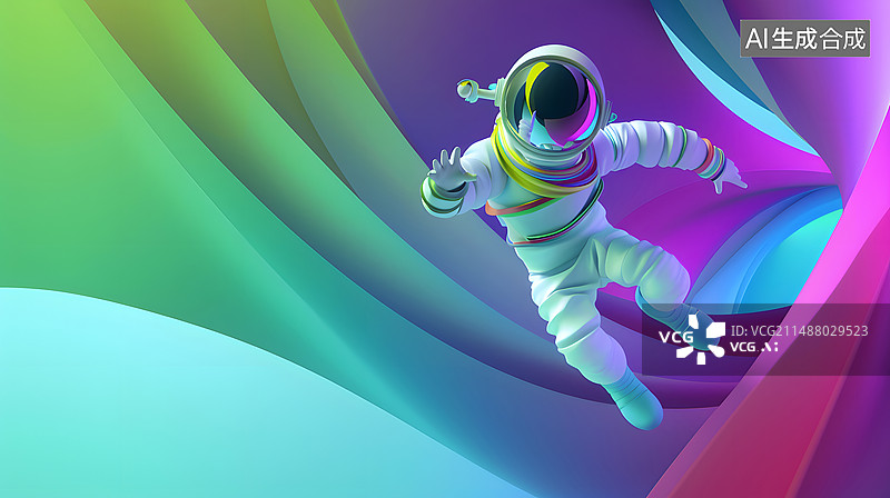 【AI数字艺术】绚丽多彩抽象背景宇航员人物图片素材