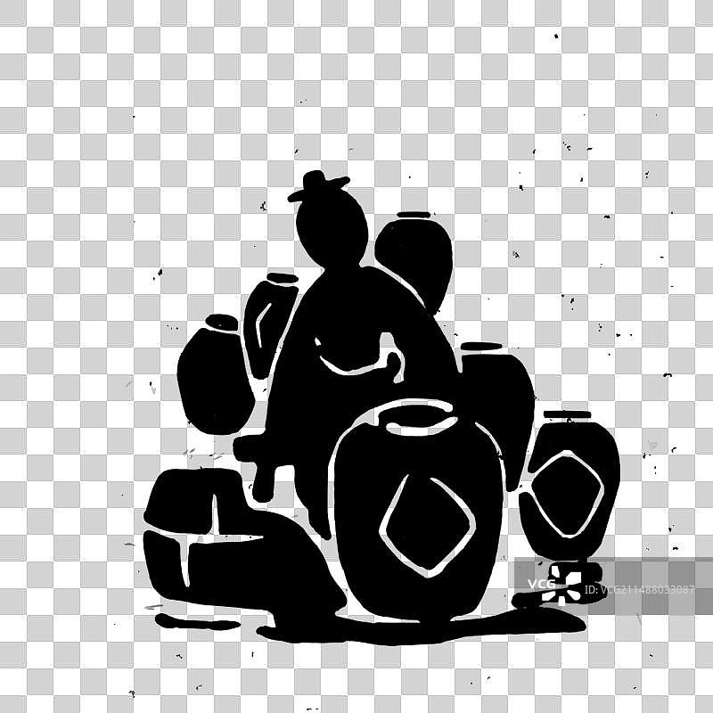 古人制醋酿醋酿酒流程步骤黑白版画剪影图图片素材