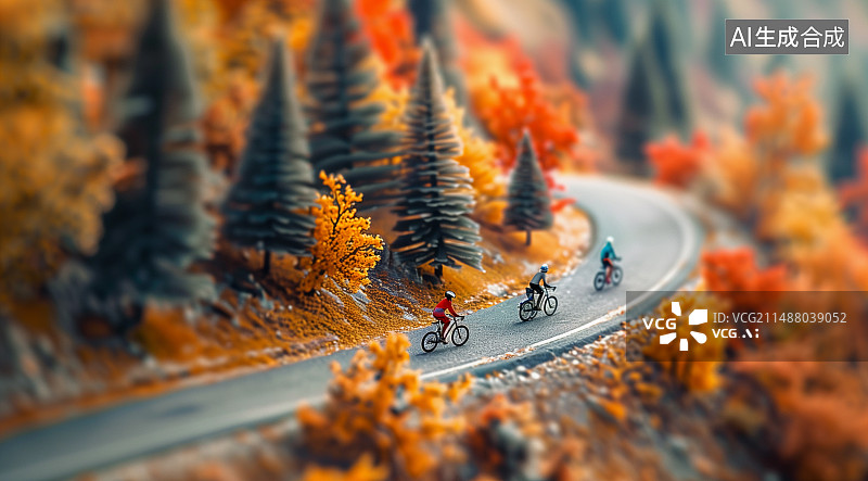【AI数字艺术】秋天在森林里骑自行车微距图片素材