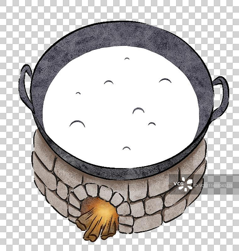 简单的石灶上一口大锅正在煮豆浆图片素材