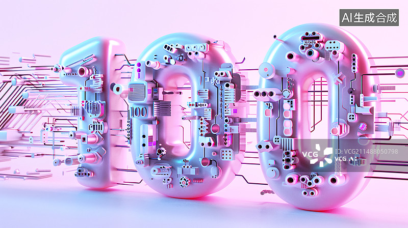 【AI数字艺术】机械质感数字100周年3D立体艺术字图片素材