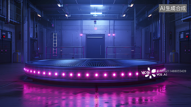 【AI数字艺术】蓝紫色调金属电商主图产品展示平台展台底座横版网页背景图片素材