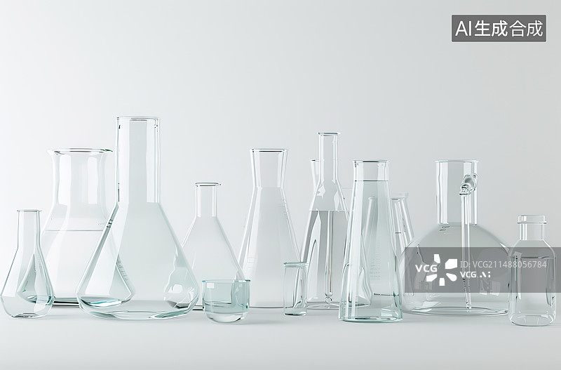 【AI数字艺术】白色背景下的空玻璃容器特写镜头图片素材
