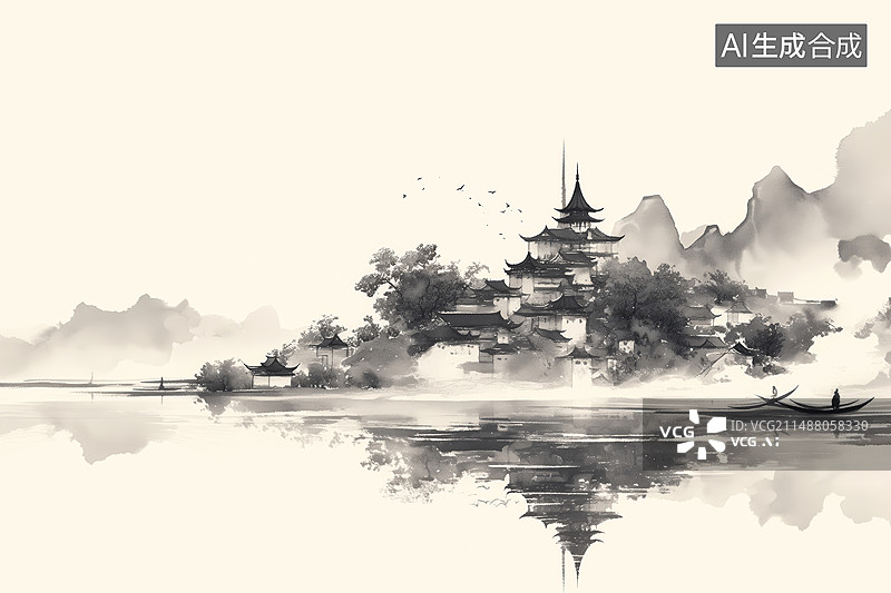 【AI数字艺术】中国国风艺术山水画图片素材