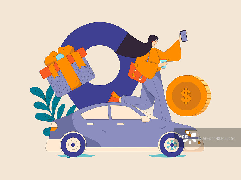 打车出行的人物扁平矢量概念运营手绘插画图片素材