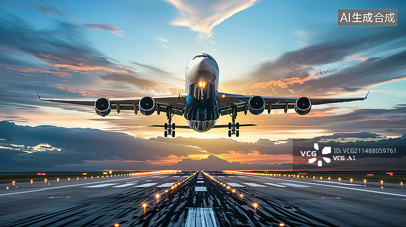 【AI数字艺术】飞机降落图片素材