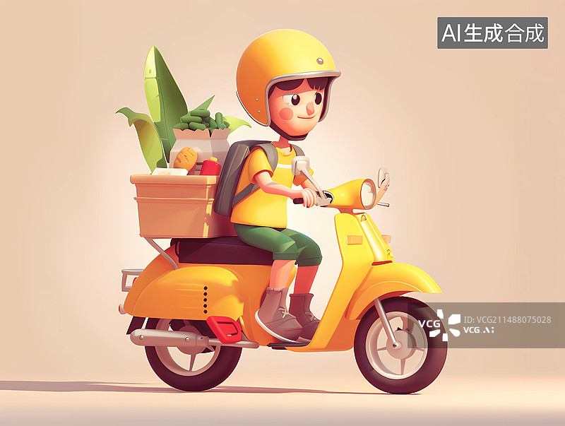 【AI数字艺术】3D人物插画——外卖小哥图片素材