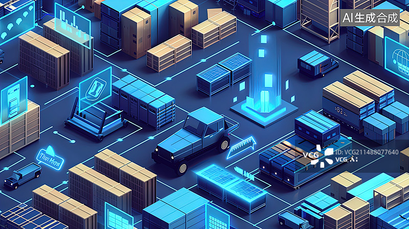 【AI数字艺术】智能仓储插画图片素材